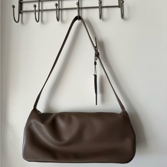 BCBGMaxAzria Taupe Shoulder Strap Funnel Flap Bag - Picture 2 of 7